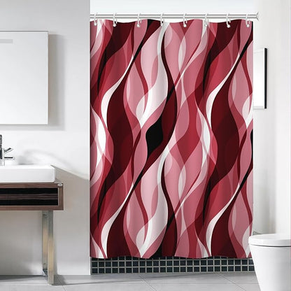 Red Shower Curtain, Modern Abstract Ombre Red Striped Shower Curtain Set for Bathroom Waterproof Shower Curtain with Hooks, 48x72 Inch