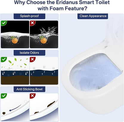 One Piece Smart Bidet Toilet, Auto Lid, Foam Shield, Wash & Dry | Foot Sensor, Heated Seat, Instant Warm Water, Adjustable Wash Settings, Self Cleaning Wand, Auto Flush, Pre Wet, Night Light