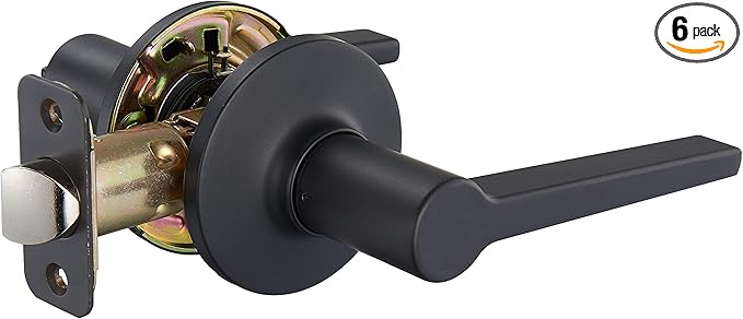 Amazon Basics Manchester Reversible Handed Door Lever, Passage, Keyless, Matte Black, 6-Pack