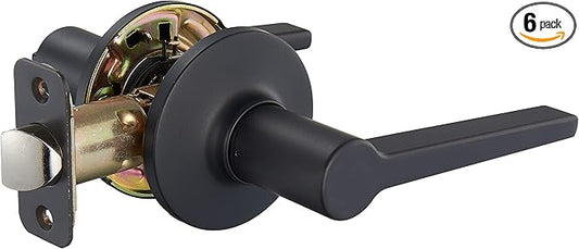 Amazon Basics Manchester Reversible Handed Door Lever, Passage, Keyless, Matte Black, 6-Pack