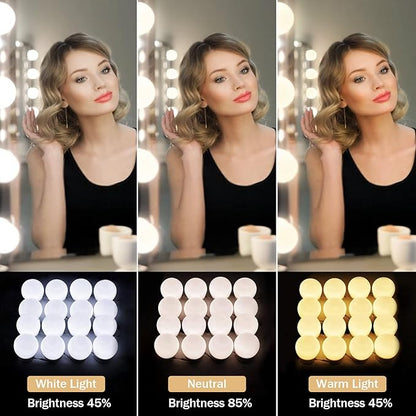 Vanity Lights for Mirror, 16 LED Bulbs Hollywood Makeup Lights, 3 Color Modes, Dimmable Brightness, Plug in, Stick up, for Dressing Table Bathroom Body Wall Mirror Lights