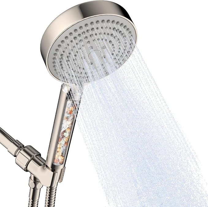 OFFO Filtered Shower Head with Handheld, 20 Stage Shower Head with Filters for Hard Water with 60" Stainless Steel Hose & Holder, 6 Modes High Pressure Shower Head to Remove Chlorine, Brushed Nickel