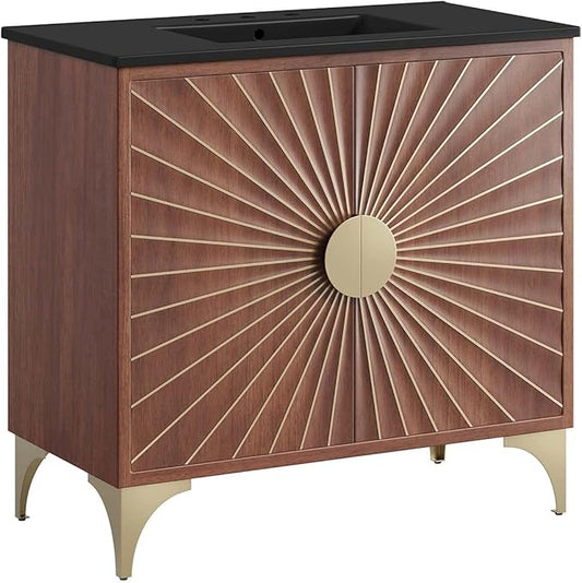 Modway Daylight Bathroom Vanity Cabinet with Ceramic Sink Basin, 36 Inch, Black Walnut