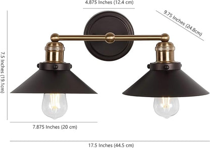 JONATHAN Y 17.5" Oil Rubbed Bronze/Brass Gold 2-Light Industrial Farmhouse Metal Vanity Light Wall Sconce, Metal Shade for Bathroom Mirror, Kitchen, Entryway, LED Bulb Included (JYL7427C)