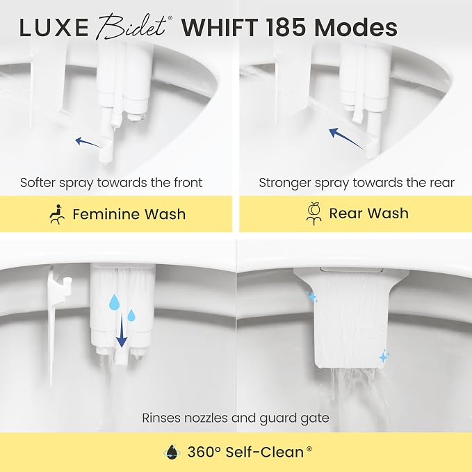 LUXE Bidet WHIFT 185 Bidet - Deodorizing EZ-Lift Bidet Attachment, Chrome | Non-Electric, Built-In Deodorizing Spray, Cold Water, Lemon Refill Included, Easy Slide-In Install, Rear & Feminine Wash