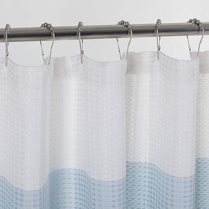 Dainty Home Waffle Weave Waterproof Shower Curtains for Bathroom, Blue 70 icnhes, Extra Long Shower Curtain, Waterproof Fabric 12 Roller Ball Hooks