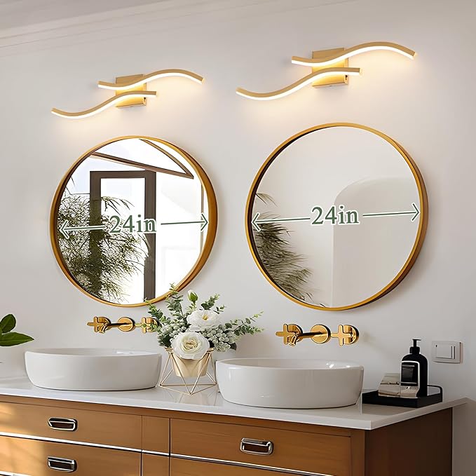 Bathroom Vanity Light Fixture, 26W 5CCT Dimmable Modern Led Bathroom Light Fixtures Over Mirror, LED Vanity Lighting Bar for Bathrooms (Gold, 24inch)