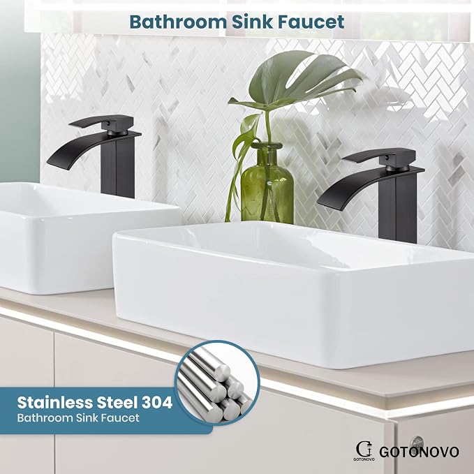 gotonovo Waterfall Tall Bathroom Faucet 1 Hole No Drain, Oil Rubbed Bronze | Modern Vessel Sink Faucet Single Handle 304 Stainless Steel,24” cUPC Supply Hoses,for Bowl Basin Lavatory Vanity Restroom RV