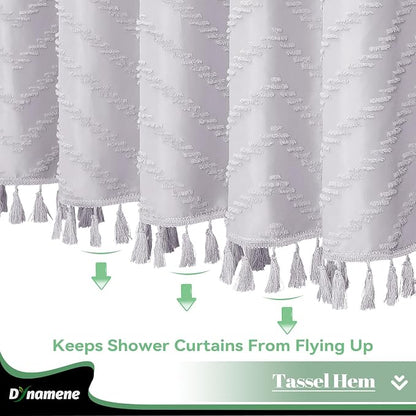Long Boho Farmhouse Shower Curtain Tufted Chevron 72x78 Laverder | 78 Inch Tall, Elegant Tassel, Lightweight Textured Fabric, Water Repellent, Washable, Hotel Spa, for Bathroom/Dorm 12 Hooks