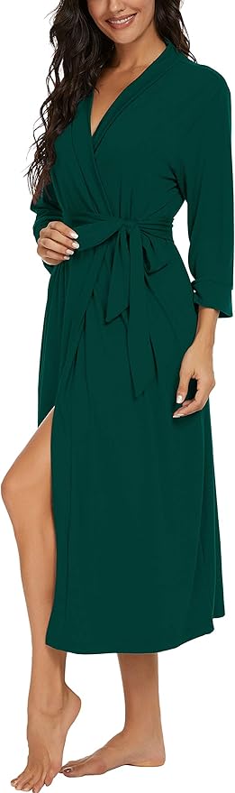 VINTATRE Women Kimono Robes Long Knit Bathrobe Lightweight Soft Knit Sleepwear V-neck Casual Ladies Loungewear