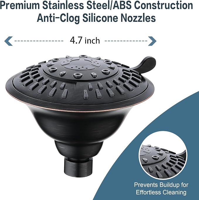 BRIGHT SHOWERS High Pressure Rain Showerhead 9 Spray Settings Shower Head, Angle Adjustable Bathroom Showerhead, 1-Min Installation, Oil Rubbed Bronze