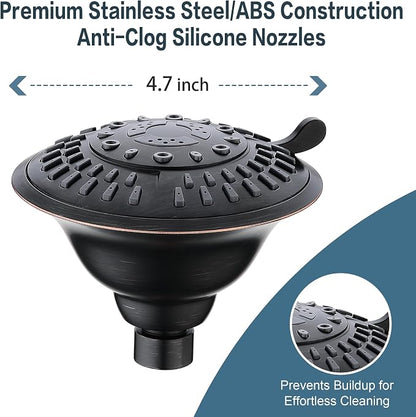BRIGHT SHOWERS High Pressure Rain Showerhead 9 Spray Settings Shower Head, Angle Adjustable Bathroom Showerhead, 1-Min Installation, Oil Rubbed Bronze