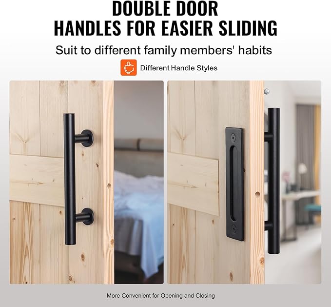 VEVOR 30in x 84in Sliding Barn Door with 5ft Barn Door Hardware Kit Included & Handle, Water-Proof Solid Wood, Easy Assembly, for Interior Rooms & Storage Closet, K-Frame, DIY, Stainable, Natural