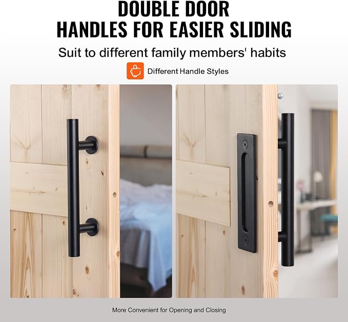 VEVOR 30in x 84in Sliding Barn Door with 5ft Barn Door Hardware Kit Included & Handle, Water-Proof Solid Wood, Easy Assembly, for Interior Rooms & Storage Closet, K-Frame, DIY, Stainable, Natural