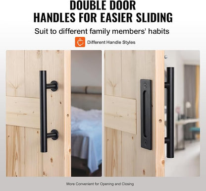 VEVOR 30in x 84in Sliding Barn Door with 5ft Barn Door Hardware Kit Included & Handle, Water-Proof Solid Wood, Easy Assembly, for Interior Rooms & Storage Closet, K-Frame, DIY, Stainable, Natural