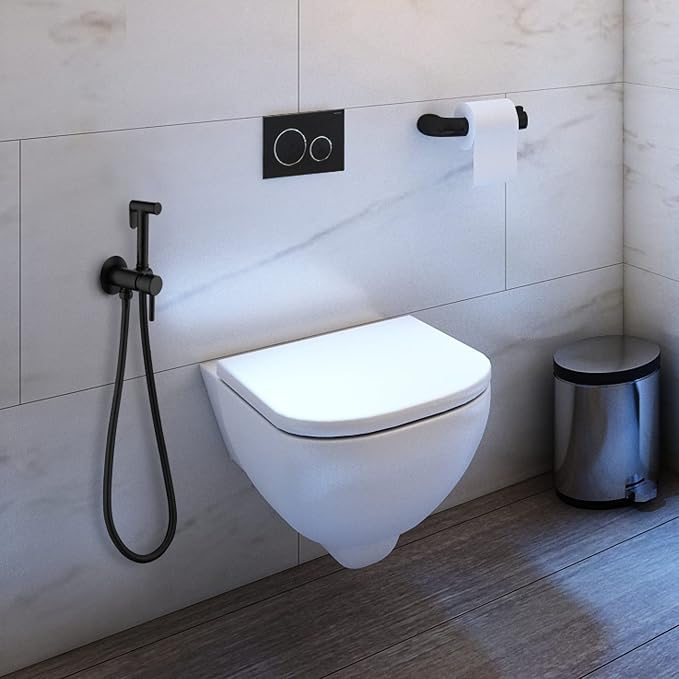 Wall Mounted Bidet Sprayer Set, Stainless Steel Round Handheld Bidet Attachment, Matte Black, BDS09-7
