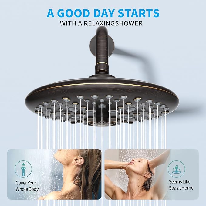EMBATHER Shower Faucet Sets - Overhead Rain Head Shower System with High Pressure Handheld Complete Combo and Mixer Valve Trim Kit - Oil Rubbed Bronze Rainfall Shower Fixture for Luxury Bathroom