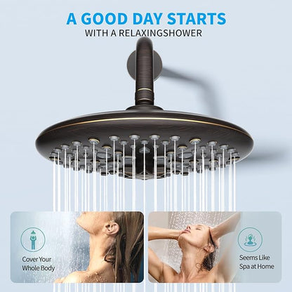 EMBATHER Shower Faucet Sets - Overhead Rain Head Shower System with High Pressure Handheld Complete Combo and Mixer Valve Trim Kit - Oil Rubbed Bronze Rainfall Shower Fixture for Luxury Bathroom