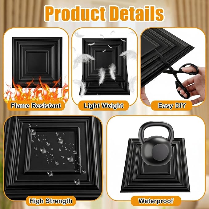 Nuanchu 60 Pcs Drop Ceiling Tiles 12x12 Inch, Glue up PVC Wall Panels,Black | Cuttable, Paintable, DIY, Waterproof, 3D Decorative Ceiling Panels for Bathroom Kitchen TV Background Living Room