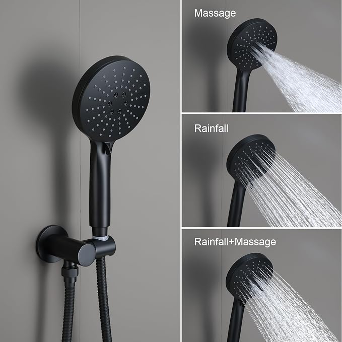 Iriber Shower System Ceiling Mounted Shower Faucet Mixer Set with Luxury High Pressure Shower head and 3-Setting Handheld, Bathroom Shower Trim Kit Contain Pressure Balance Valve,Mattle Black