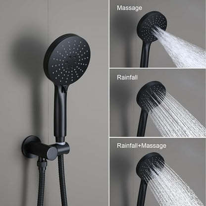 Iriber Shower System Ceiling Mounted Shower Faucet Mixer Set with Luxury High Pressure Shower head and 3-Setting Handheld, Bathroom Shower Trim Kit Contain Pressure Balance Valve,Mattle Black