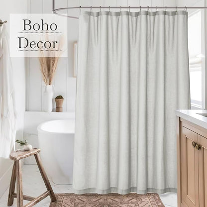 KGORGE Linen Blend Semi-Sheer Shower Curtains Grey for Bathroom | Lightweight Waterproof Fabric for Bathtub, Privacy Assured, Hooks Included, Button Hole, W72 x L84