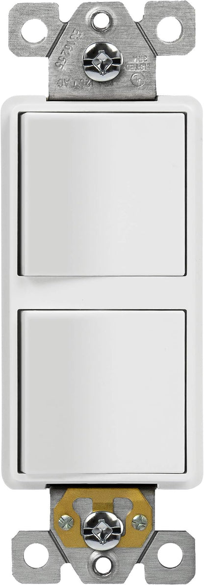 Broan-NuTone 80 CFM 1.5 Sones Bathroom Exhaust Fan and Heater with ENERLITES 15A 120-277VAC Double Paddle Light Switch, White