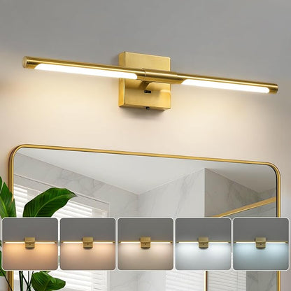 Epinl Modern Gold Bathroom Vanity Light, 24 inch 5CCT Dimmable Bathroom Lighting Fixture Over Mirror, 360° Rotatable Brush Gold LED Vanity Light Fixtures for Bathroom