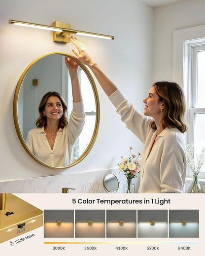 Epinl Gold Vanity Light for Bathroom, 32 inch 5CCT Dimmable Bathroom Lighting Fixture Over Mirror, Modern Brush Gold LED Vanity Lights, 360° Rotatable Bathroom Lights
