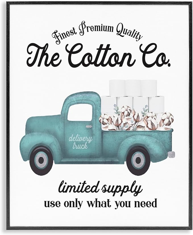 Stupell Industries 'Toilet Paper Cotton Truck', Framed Giclee Art, Black, 24 x 30 Inches, Easy to Hang and Sturdy, Made in USA, by Lettered and Lined