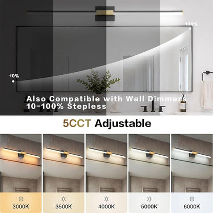 SOLFART Bathroom Vanity Lights 48-Inch: Black and Gold 5CCT Dimmable Bathroom Lights Over Mirror, Solid Frosted Acrylic, Built-in Dimmer, CRI88 Soft Light, ETL IP44