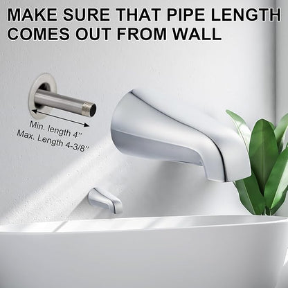 Dreyoo Universal Bath Tub Spout with Adapter, 5" Bathroom Bathtub Faucet Spout Without Diverter, Fits for 1/2'', 3/4'' IPS Inside Thread Connection and Tub/Shower Faucet Brands(Chrome)