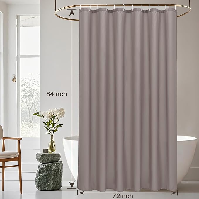 AooHome Extra Long Shower Liner, Fabric Bathroom Curtain with Hooks for Hotel, Weigthed Hem, Water Repellent, 72 x 84 Inch, Chocolate