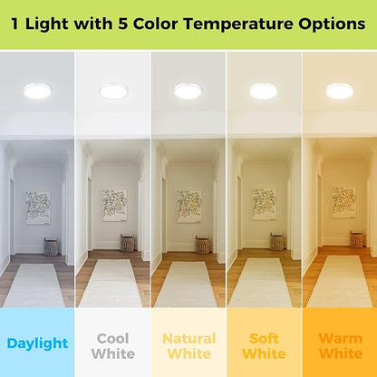 hepside LED Flush Mount Ceiling Light Fixture, 7Inch 15W, Dimmable&3000K/3500K/4000K/5000K/6500K Adjustable Low Profile Ceiling Lights, 1500LM Round Lamp for Bathroom, Closet, Kitchen, Hallway, White