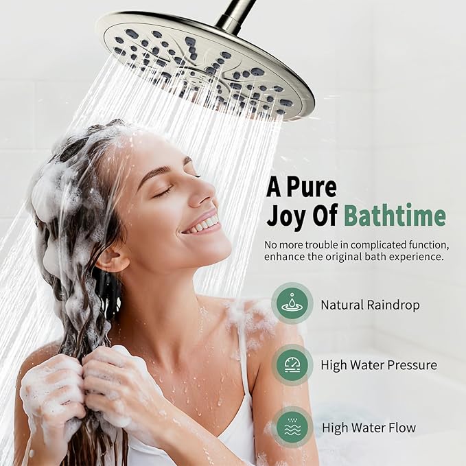 SunCleanse Shower System, Bathroom Rainfall Shower Faucet Set Complete with 7-Setting Handheld Shower Head Combo, Included Rough in Valve and Trim Kit, Brushed Nickel