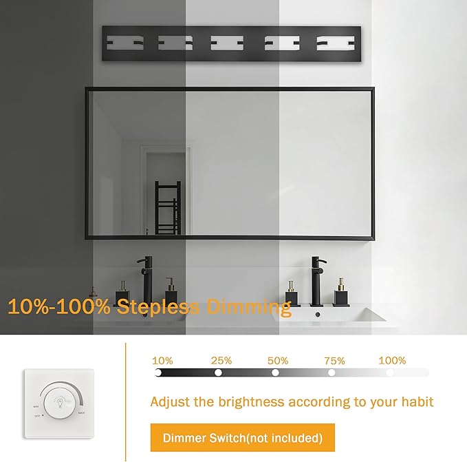 LED Black Bathroom Light Fixtures, 5-Light 5700K Modern Vanity Lights | LED Black Bathroom Light Fixtures, 5-Light Modern Vanity Lights , ETL Listed, 35W (Cool White 5700K)