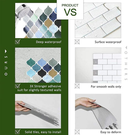 STICKGOO Arabesque Peel and Stick Backsplash, 12”X12” Backsplash Tile for Kitchen Peel and Stick, Self Adhesive Wall Tile Stick on Tiles (Thicker Design, Multicolor Look)