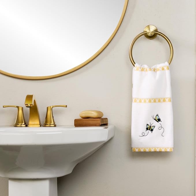 SKL Home Dancing Butterflies Hand Towel Set-2pc, 100% Cotton, White | Soft velour with decorative embroidery. For use in the bathroom, kitchen, bar or any sink space & makes a great gift.