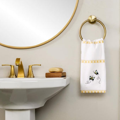 SKL Home Dancing Butterflies Hand Towel Set-2pc, 100% Cotton, White | Soft velour with decorative embroidery. For use in the bathroom, kitchen, bar or any sink space & makes a great gift.