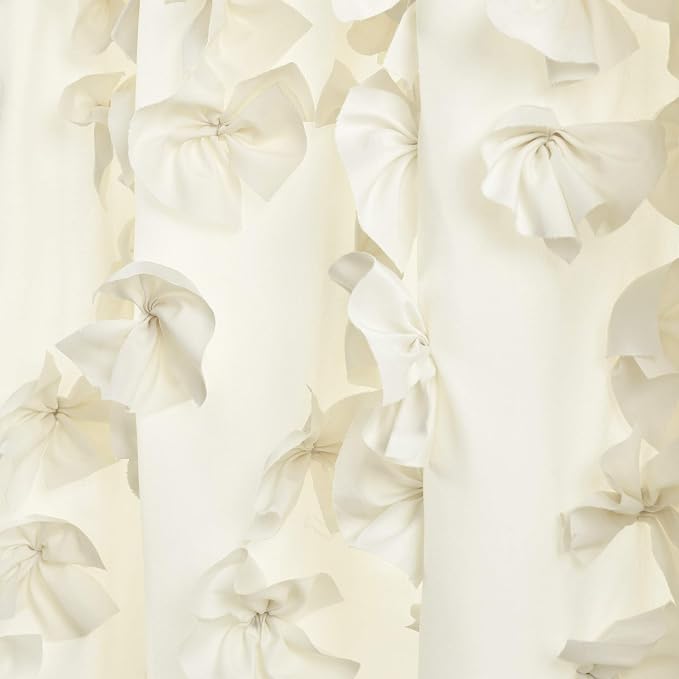 Lush Decor Riley Light Filtering Window Curtain Panel, Single 54" W x 84" L, Ivory - Cute Curtains for Bedroom - Bow Decor - Coquette Curtains for Windows