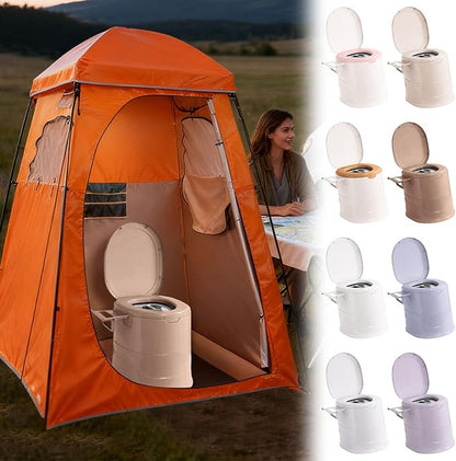 Portable Toilet for Camping, Indoor Outdoor Commode with 2 Detachable Inner Bucket, Removable Paper Holder, Toilet Brush, Travel Toilets for Camping, Hiking, Boat, Van, Emergency Use (White1)