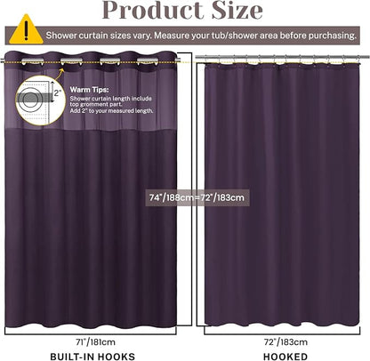 SORTTO No Hook Slub Shower Curtain with Liner, 71x74, Purple | Snap in Liner, 3 in 1, Bamboo Texture, Hotel Style, Waterproof Fabric, Mesh Top Window, Corner Magnets, Machine Washable