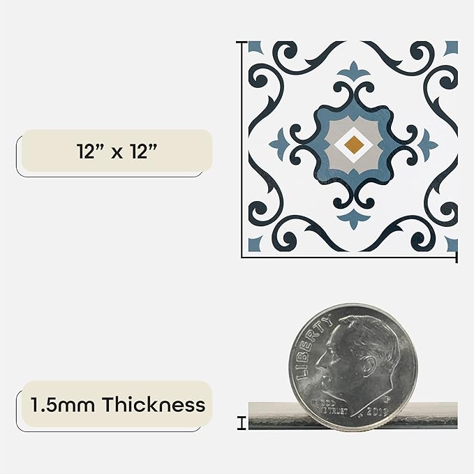 Retro Self Adhesive 12-Inch Vinyl Floor Tiles, 20 Tiles - 12" x 12", Mid Century Modern Slate Pattern - Peel & Stick, DIY Flooring for Kitchen, Dining Room, Bedrooms & Bathrooms by Achim Home Decor