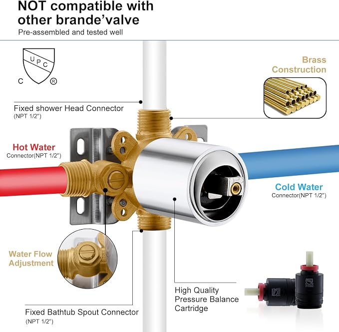 KENES Chrome Shower Set with Tub Faucet, Square Tub Shower Faucet Set | Shower Faucet with 10-Inch Rain Shower Head, Square Shower System, Valve Included, Lead-Free cUPC & NSF Certified, Stainless