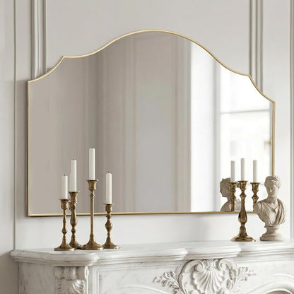 Besdomus Gold Scalloped Wall Mirror: 47"x31" Large Wooden Fireplace Mirror | Modern Minimalist Decorative Arched Mirror for Vanity/Dresser/Bedroom/Entryway/Bathroom/Living Room/Dining Room/Over Sink
