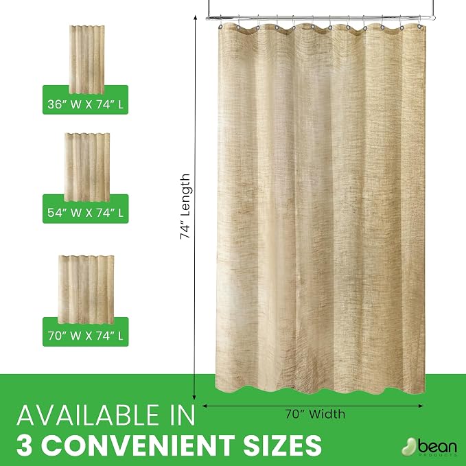 Bean Products Natural Hemp Bathtub Shower Curtain Liner - 70x74 | Non Toxic, Eco Friendly, Mildew Resistant Cloth Shower Cutain Liner - Washable, Quick Dry, Breathable, Odor Free, No Plastic
