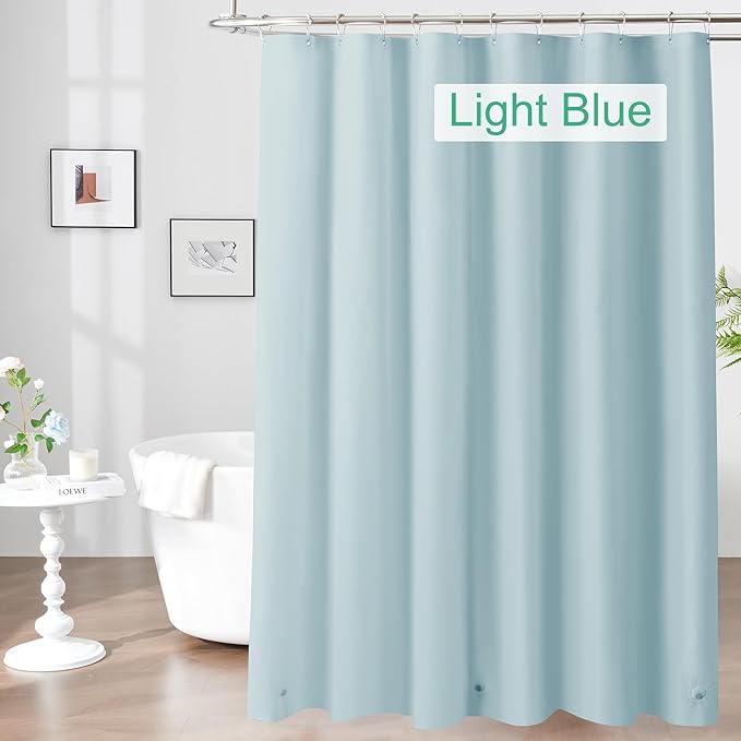 Mrs Awesome Light Blue Shower Curtain Liner with 3 Magnets, 72x72 | 12 Rustproof Grommets,Premium Flexible Sturdy Plastic Shower Curtain for Bathroom Lightweight & Waterproof,72W x 72H
