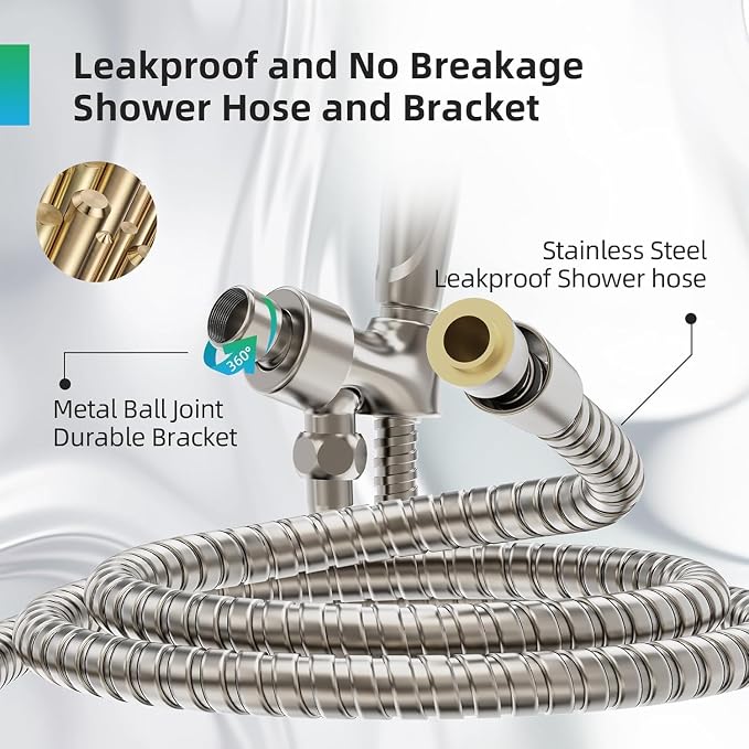 BESAQUO Shower Head, 9 Settings High Pressure shower head with handheld, Built-in Pause Mode & Power Wash, Non-Clogging Nozzles, 6ft Hose,Bracket (Satin Nickel)