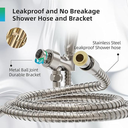 BESAQUO Shower Head, 9 Settings High Pressure shower head with handheld, Built-in Pause Mode & Power Wash, Non-Clogging Nozzles, 6ft Hose,Bracket (Satin Nickel)