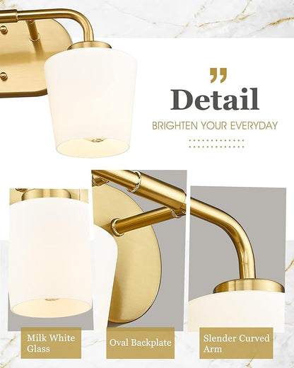 Brushed Gold Bathroom Vanity Light, Farmhouse Brass Sconces Wall Lighting with Milk White Glass, Champagne Bronze Light Fixture Over Mirror, AD-22004-2W-GD